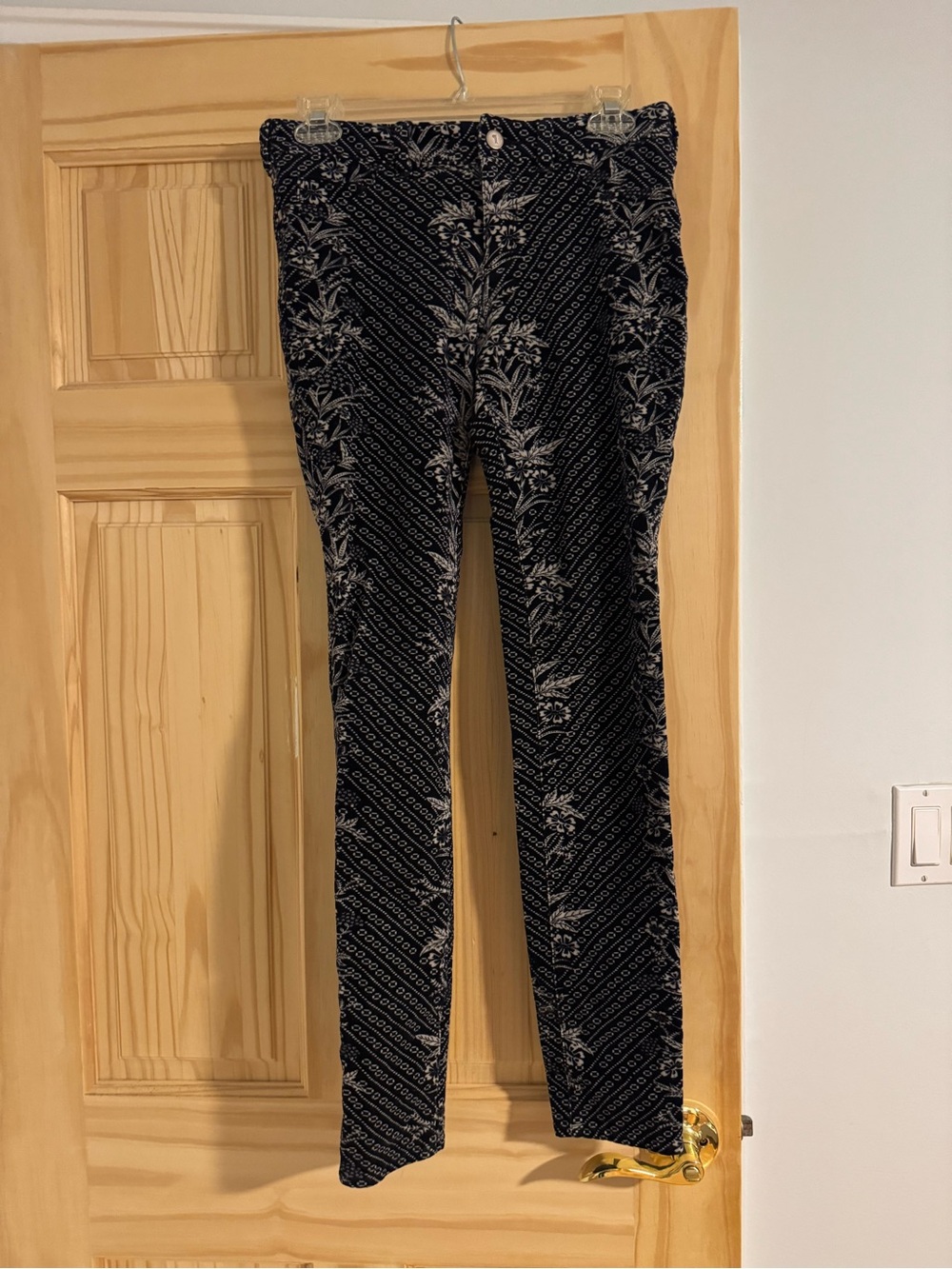 Printed Navy Women’s Corduroy Jeans - Classic Floral Pattern
